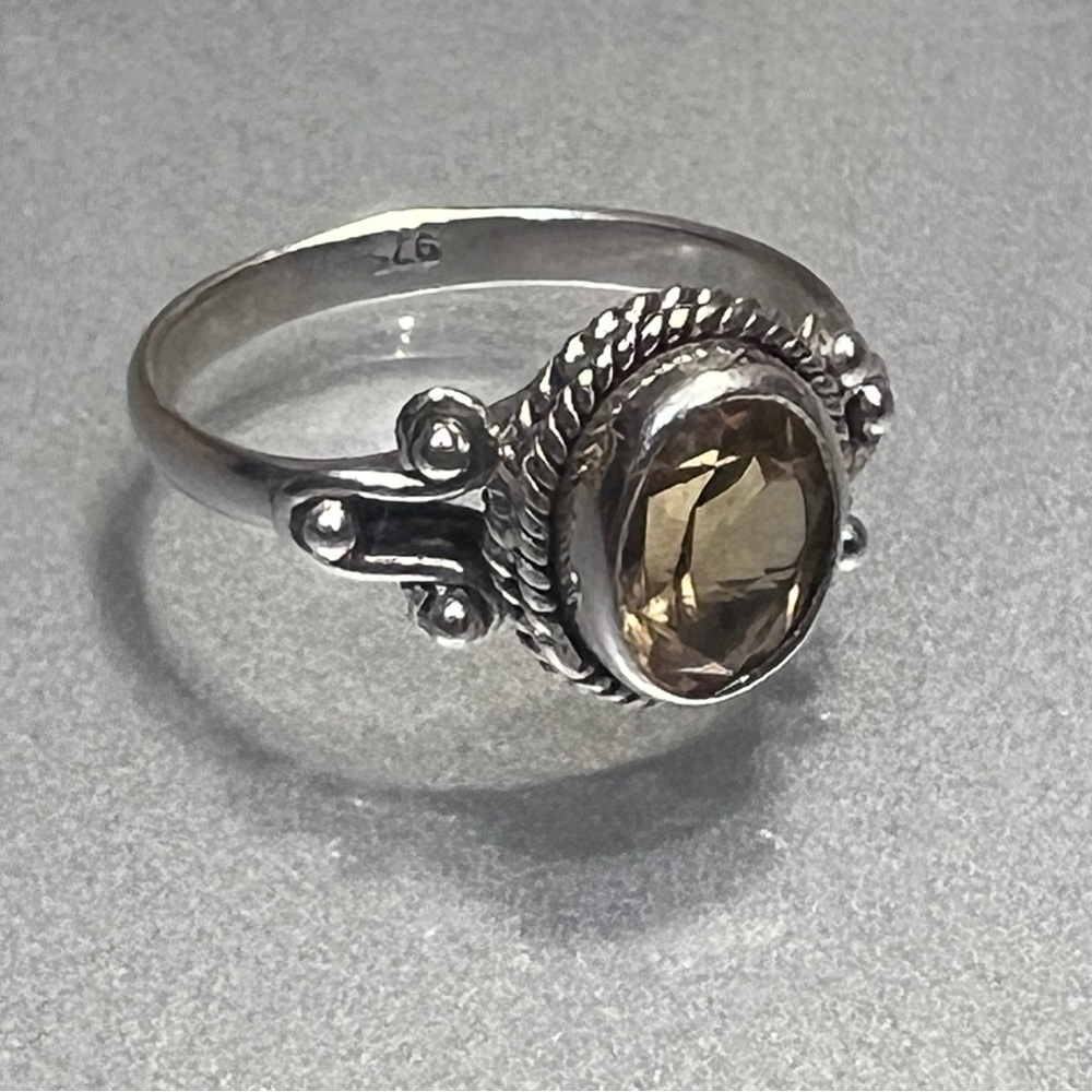 Genuine Citrine Stone sterling Silver Ring Size 6